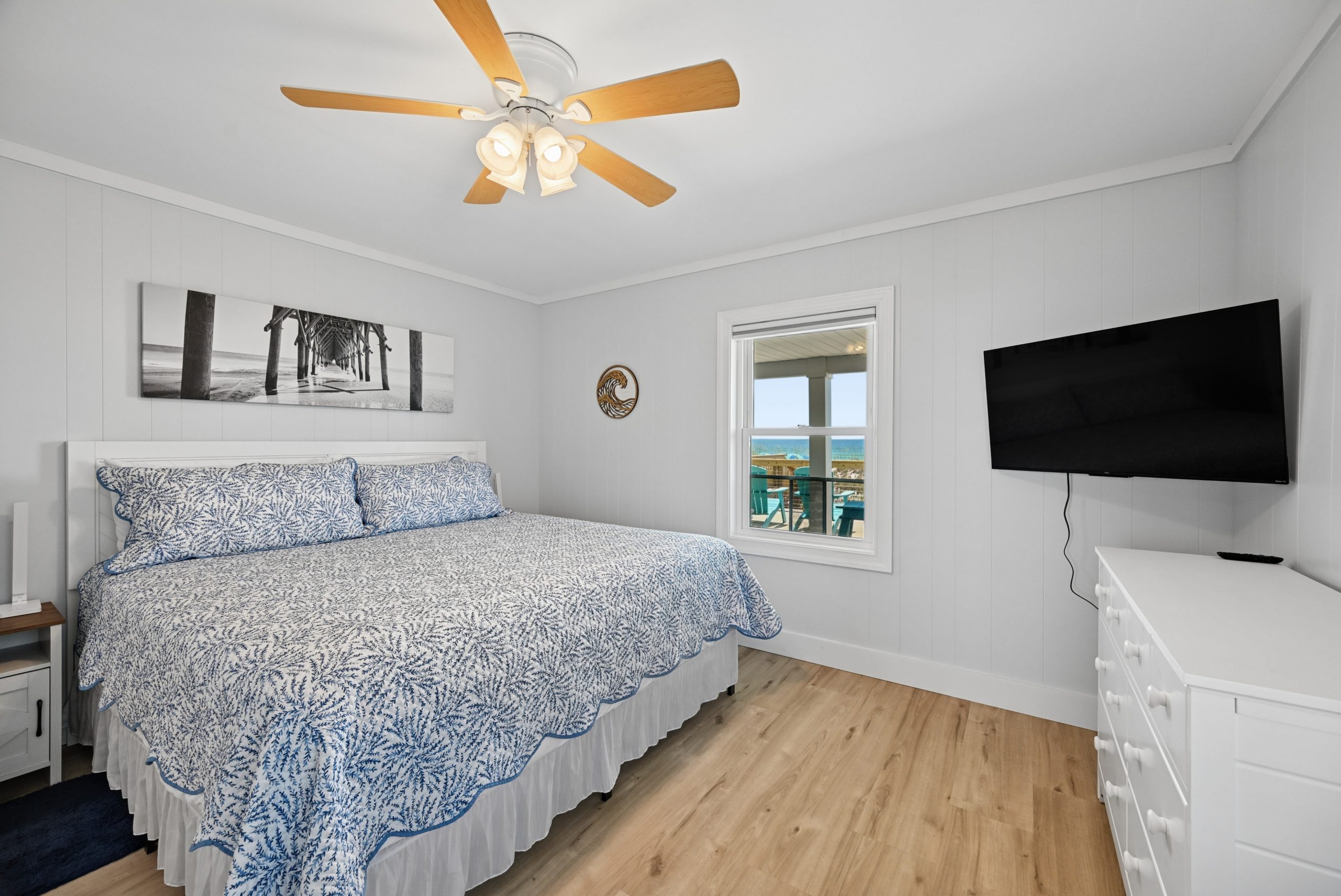 Master suite includes ocean view and 43" Roku Smart TV with Spectrum cable